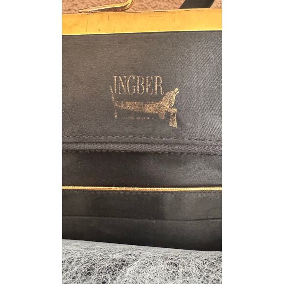 Vintage 1940s Ingber Black Fabric Evening Bag w/ Bow Handle & Gold Frame - Picture 14 of 16